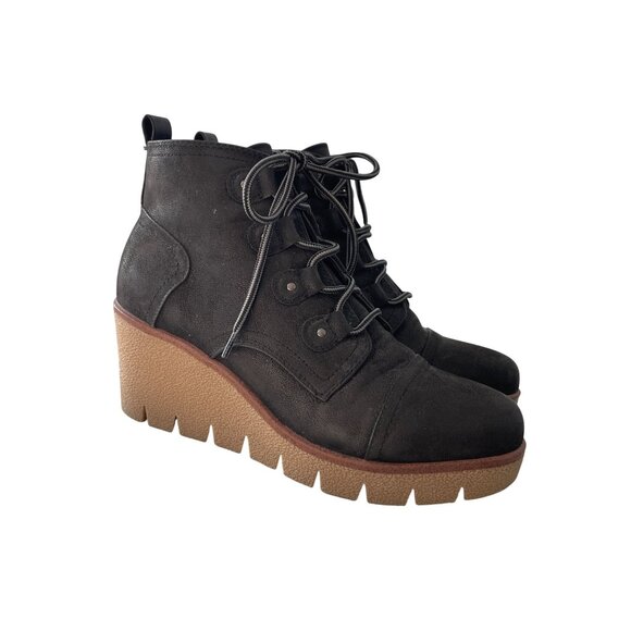 Mia Grant Wedge Boots Size 9 Lace Up Faux Leather Rugged Outsole Platform Grunge - Picture 1 of 8
